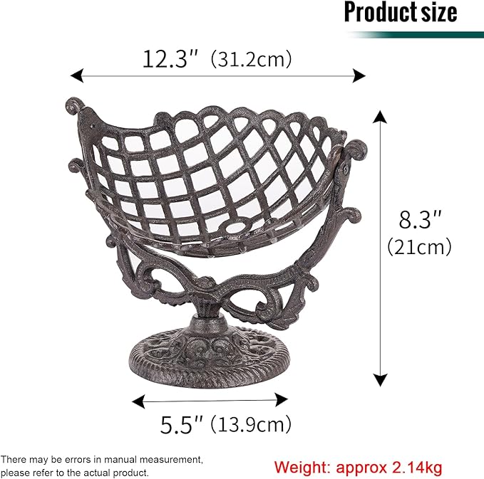 Sungmor Vintage Cast Iron Fruit Basket Bowl – Rustic Decorative Countertop Fruit Holder, Heavy-Duty Metal Kitchen Organizer, Antique Farmhouse Table Centerpiece, Black