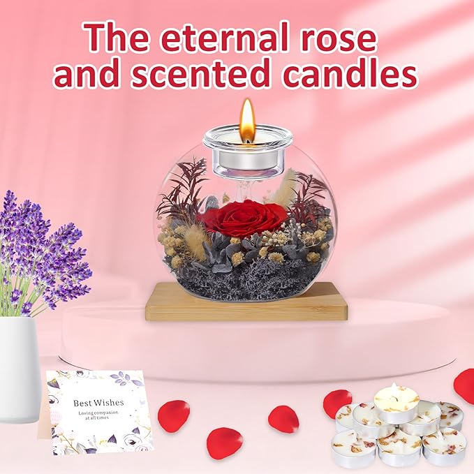 DEEMEI Gifts for Women Birthday Gifts for Women Preserved Real Rose in Glass Dome with Scented Fresh Flowers for Delivery Prime Eternal for Her Mom Grandma Wife Girlfriend Daughter, Red-Grey