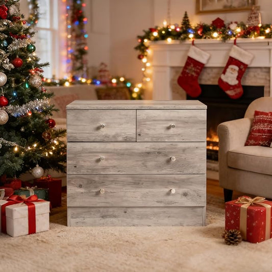 Karl home Grey 4 Drawer Dresser for Bedroom, Modern Wood Dresser Chest of Drawers, Rustic Bedroom Dressers Nightstand, Anti-Tipping Device, Rose Gold Metal Handle, Living Room, Hallway, Office