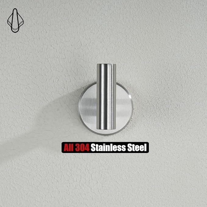 JQK Bathroom Towel Hook Brushed, Coat Robe Clothes Bath Wall Hooks for Kitchen Garage SUS 304 Stainless Steel Thick 0.8mm, 2 Pack Brushed Steel, TH100-BN-P2