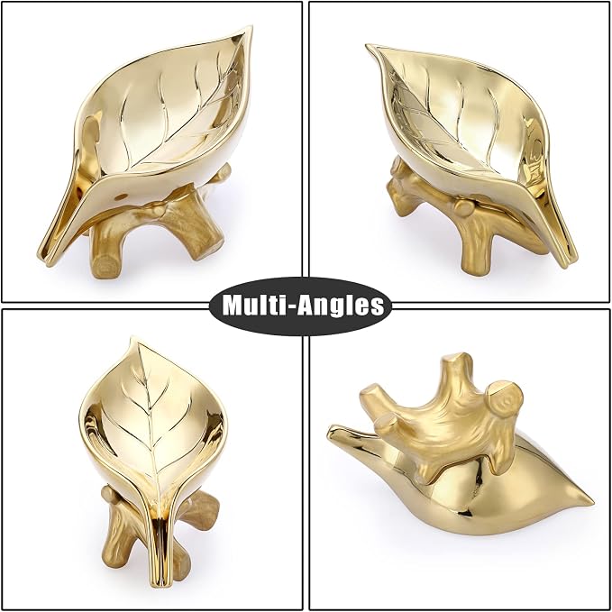 JUXYES Ceramic Soap Dish Holder Self Draining, Unique Waterfall Soap Dish Leaf Shape Decorative Soap Dish Tray Tabletop Drainable Soap Saver Bathtub Waterfall Soap Dish Holder for Bathroom Shower