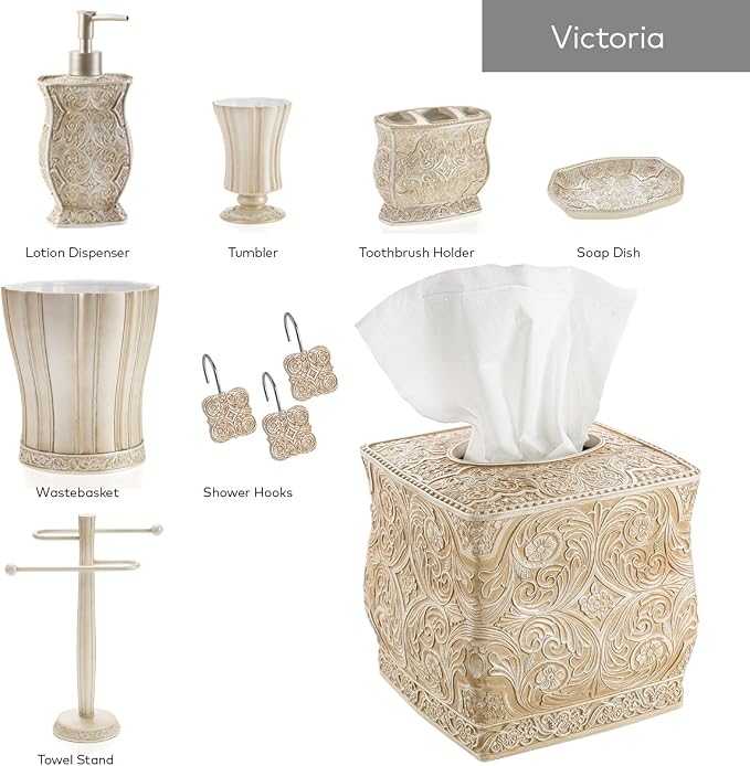 Creative Scents Victoria Bathroom Trash Can 1.32 Gal / 5L - Decorative Bathroom Wastebasket - Durable Beige Waste Bin - Waste Basket for Bathroom, Bedroom, Powder Room or Living Room Decor