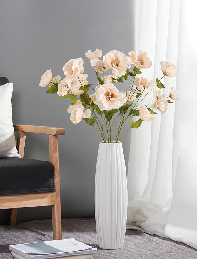 30 Heads Poppy Artificial Flowers 6 PCS Silk Flowers 32 in Poppy Flowers Champagne Flowers for Wedding Home Party Table Centerpiece Arrangement Decoration (Champagne)