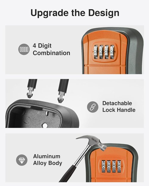 Puroma Key Lock Box - Portable Wall-Mounted Combination Safe for House Keys | Resettable Code, Orange