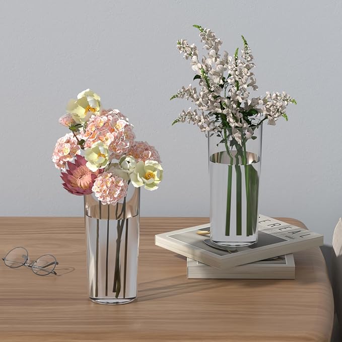 Clear Acrylic Cylinder Vase, Tall Plastic Vase for Centerpieces, 6 Packs