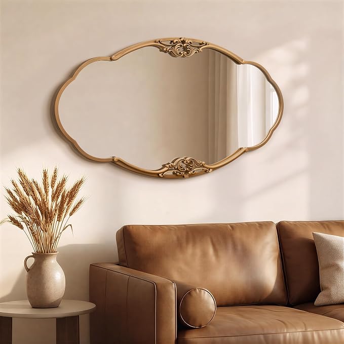 Besdomus Large Vintage Wall Mirror: 48"x26" Antique Gold Ornate Mirror - Classic Baroque Wall Decor for Entryway/Living Room/Bathroom/Hallway - Ideal for Home Decor Enthusiast