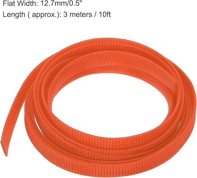 uxcell PET Expandable Sleeving 10ft 1/2" Orange Cable Management Sleeve Cord Organizer for Wrap Protect Cable