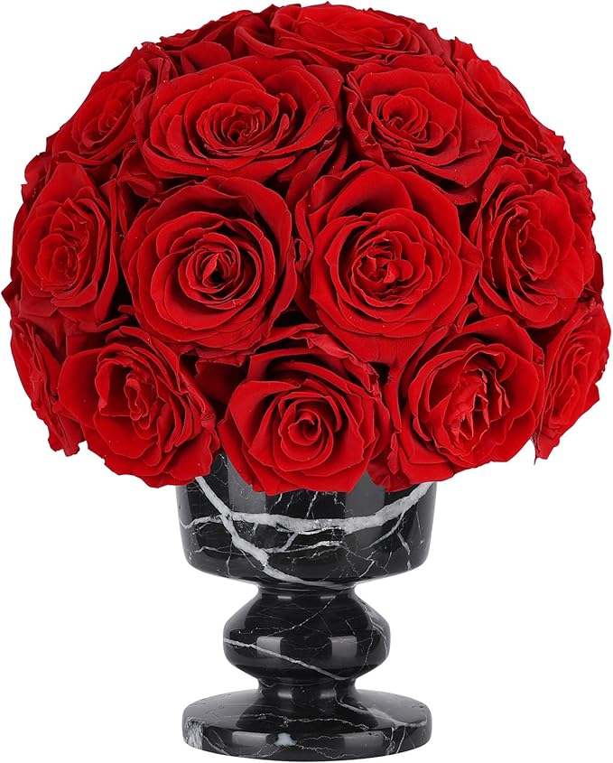 Forever Flowers Preserved Red Roses in Marble Vase, Flower for Delivery, Eternal Roses Gift for Women, Table Centerpiece Flowers for Home Decor Party Living Room Bedroom