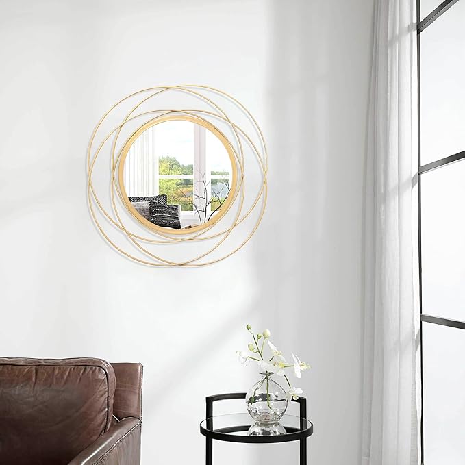 Gold Wall Mirror Mounted Round Decorative Mirrors with Iron Metal Wire Frame Mirror for Wall, Home Decorative Bathroom Vanity, Living Room or Bedroom White Small 20” x 20”