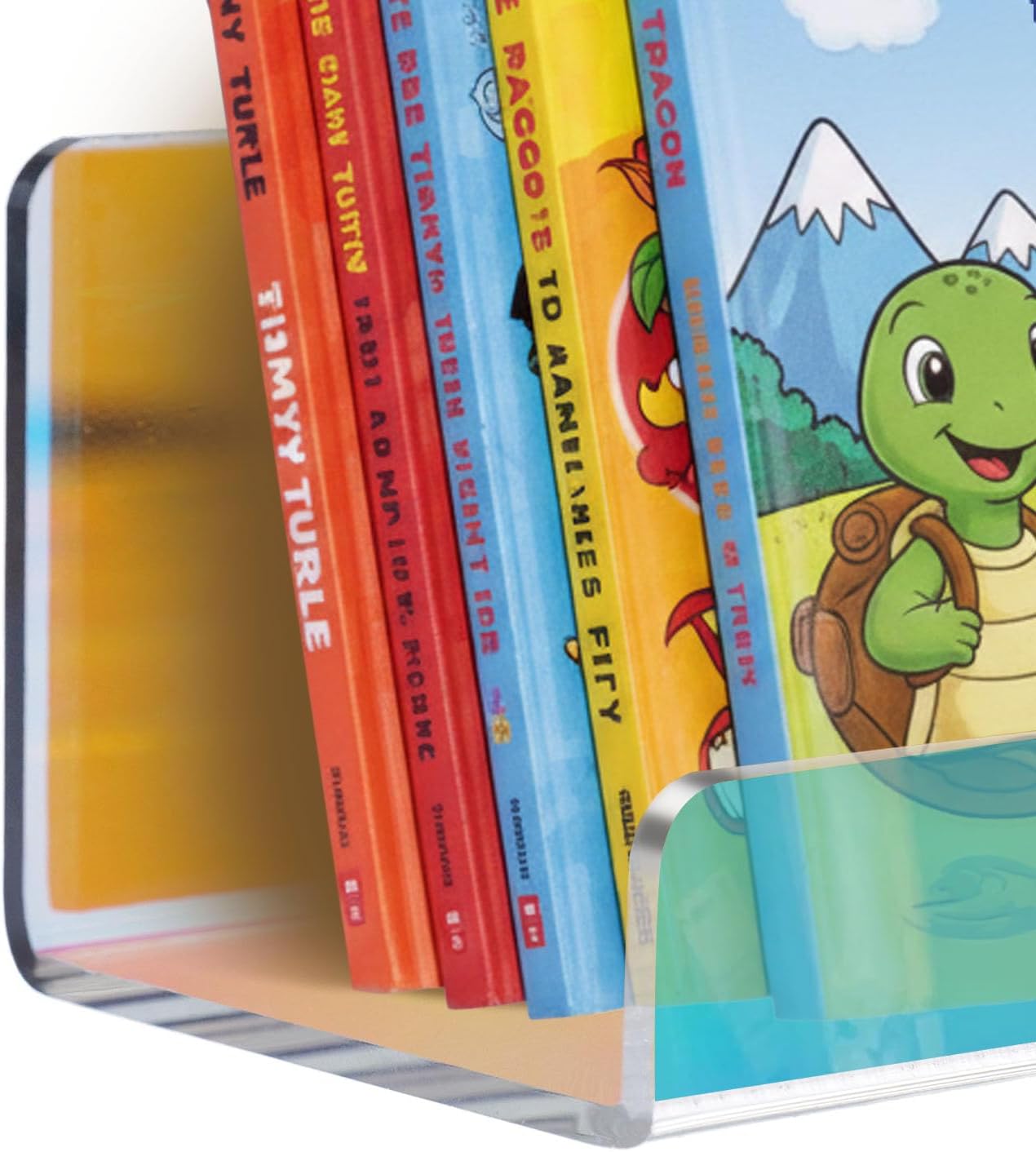 Skiennix Magnetic Book Shelf - Strong Adsorption Reusable Acrylic Display Holder | 2 Pcs Iridescent for Classroom & Office