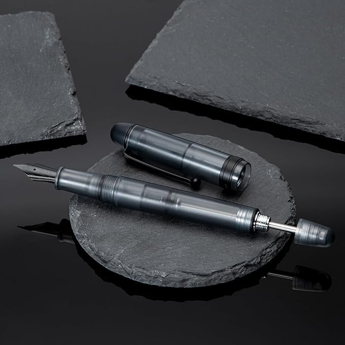 Asvine V126 Vacuum Filling Fountain Pen, Matte Black Acrylic Fine Nib, Large-Capacity Pen with Gift Case