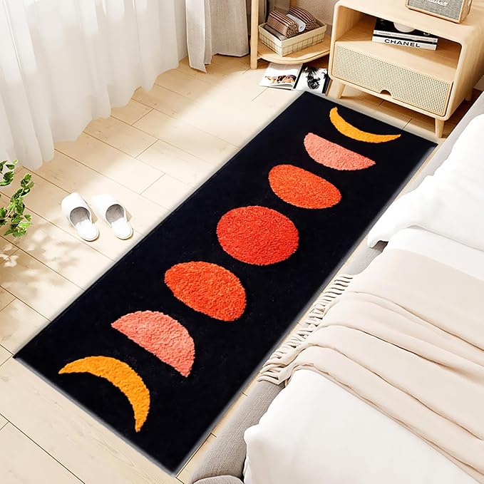 UKELER Boho Bathroom Rugs Runner 60x20 Inch Long Non Slip Bohemian Area Runner Rug for Bathroom Bedroom Hallway Kitchen Laundry, Washable Accent Bedside Rug, Living Room Runner Rug, Black