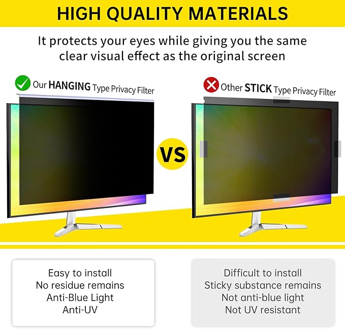 DEJIMAX 22 Inch Computer Privacy Screen for 16:10 Computer Monitor, Anti-Blue Light Monitor Privacy Screen Filter, Anti-UV Computer Shield, Hanging Type