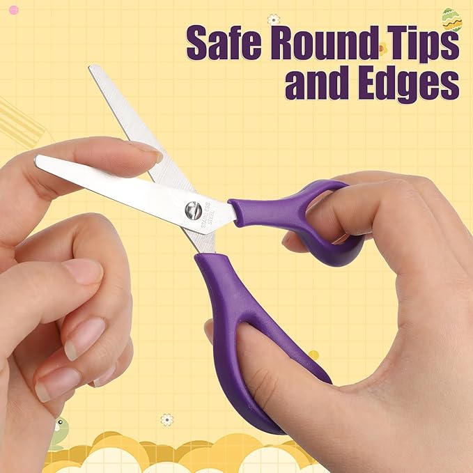 BURVAGY 12Pack 5.5" Safety Small School Kids Student Round Blunt Tip Craft Scissors Bulk, Stainless Steel Blades Comfort Grip Scissors for Kid Children Kindergarten Cutting Paper