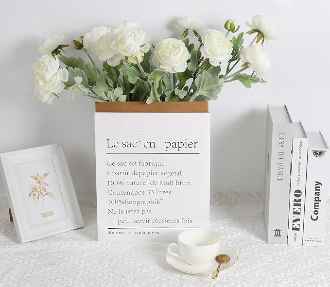 IPOPU White Peonies 6pcs White Artificial Ranunculus Flowers18Heads Faux Peonies 20.47" White Fake Flowers for Floral Arrangements Wedding Decorations for Home Decor Indoor