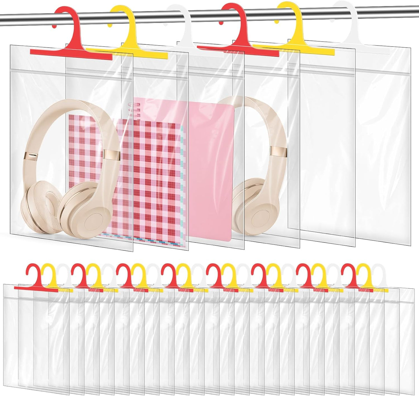 Skiennix Waterproof Hanging Storage Bags - 30 Pack Colorful Clear Plastic Organizers for Classroom & Library
