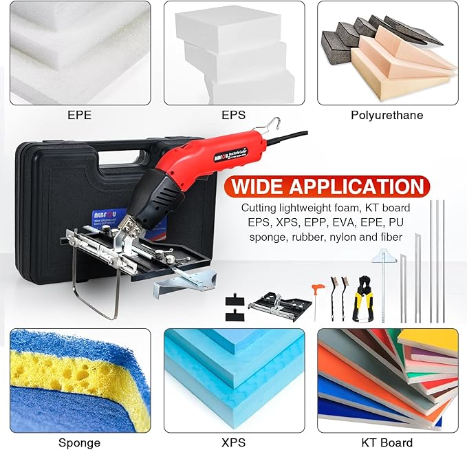 Hot Knife Cutting Tool Kit for Grooving/Sculpture/Cutting Air Cooled 200W (5 Blades) Pro Slotter Cutter Electric Hot Knife Foam Cutter for EPP, EPS, XPS, EVA, EPE, KT Board, Sponge