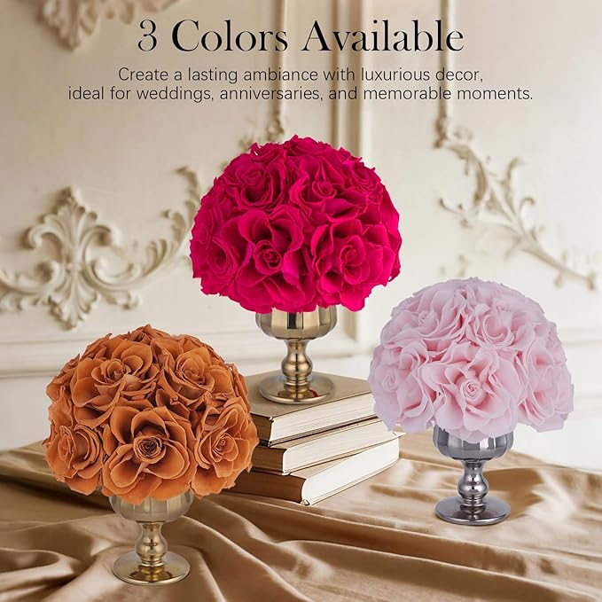 Forever Flowers Preserved Roses in Glass Vase, Decorative Flower Arrangement Centerpiece, Eternal Roses Gift for Women, Flower Decorations for Home Decor Party Living Room Bedroom Office, Rose Red