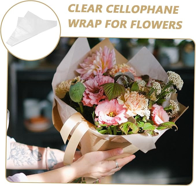 Yardwe 100pcs Transparent Cellophane Wrapping Paper Clear Floral Wrap for Bouquets DIY Flower Packaging Film Easy to Use and Store