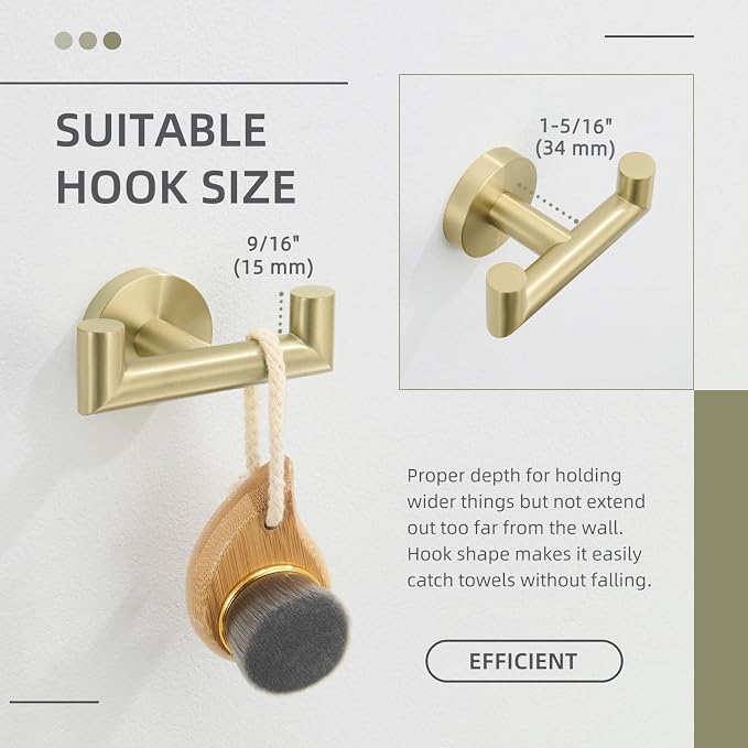 Angle Simple Bathroom Towel Hook, SUS304 Stainless Steel Robe Hook, Hand Towel Holder Wall Mount, Brushed Gold