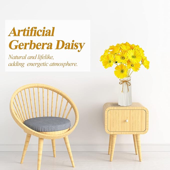 WILLBOND 18 Pieces Artificial Gerbera Daisies Flowers Fake Daisy Faux Boho Daisy Flowers Bouquet 15 in for Boho Birthday Decorations Wedding Home Decor (Yellow)