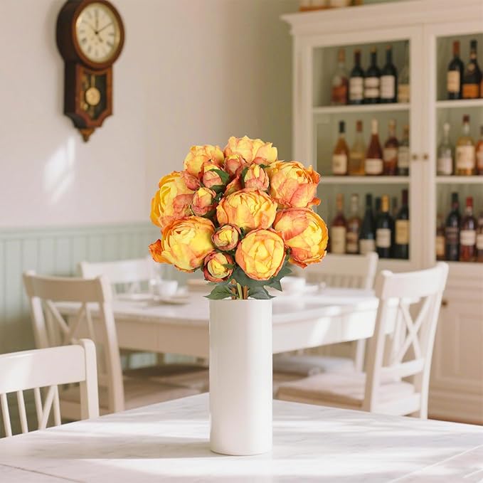 IPOPU Orange Flowers 2 Bouquets Faux Peonies Flowers Look Real 14PCS Artificial Peonies Silk Faux Flowers for Vase for Coffee Table Decor Wedding Decorations Burnt Orange Decor