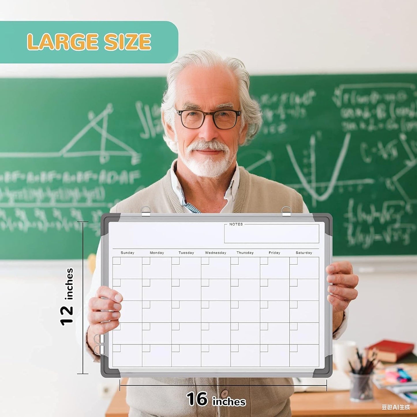 Skiennix Monthly Calendar Dry Erase Whiteboard - Magnetic Double-Sided Wall Board (16" x 12")