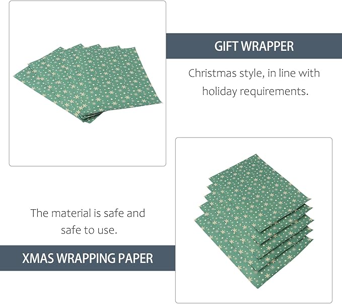 GALPADA 5pcs Vintage Christmas Wrapping Paper Kraft DIY Present Packaging for Bouquet Seasonal Festival Celebration