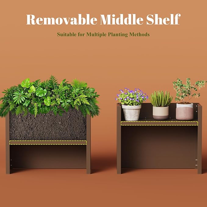 Outdoor Planter Box,Large Rectangular Planter for Indoor or Outdoor Patio/Porch, Durable All-Weather, Modern Design for Plants, Flowers, Garden (Brown)