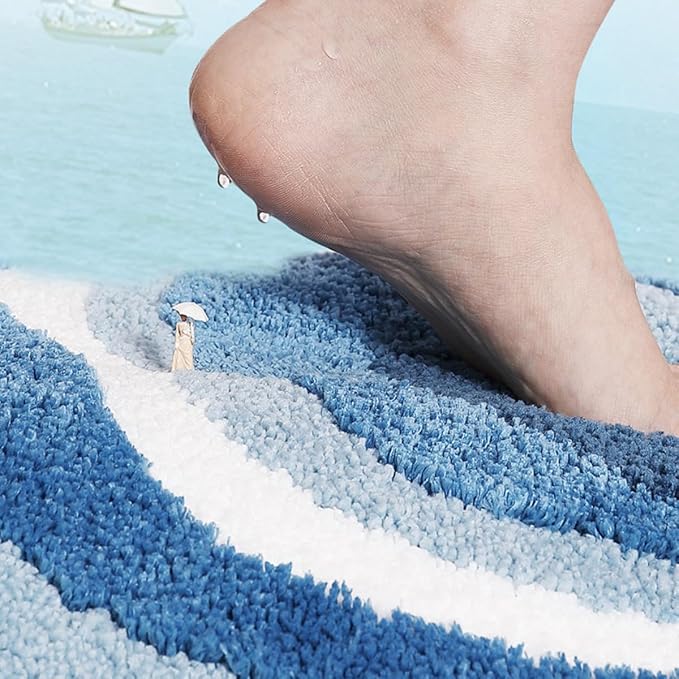 Ankah Luxurious Nordic Bathroom Rug, Extra Soft Fluffy Bath Mat, Absorbent, Non-Slip, Easy to Care and Fast Drying, Modern Style Marble Pattern Shower Rug, Home Decor Accessories, 17.3"x29.9", Blue
