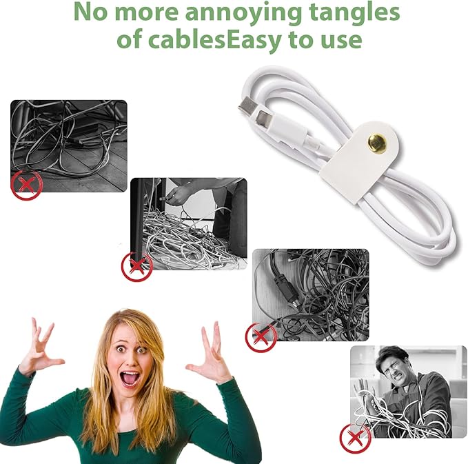 6 Pack PU Leather Cord Organizer, Reusable Cable Straps Clips Phone Cord Ties Charging Cords Power Cords Travel Organizer Earphone USB Holder Snap Closure Multipurpose Cable Management Clips