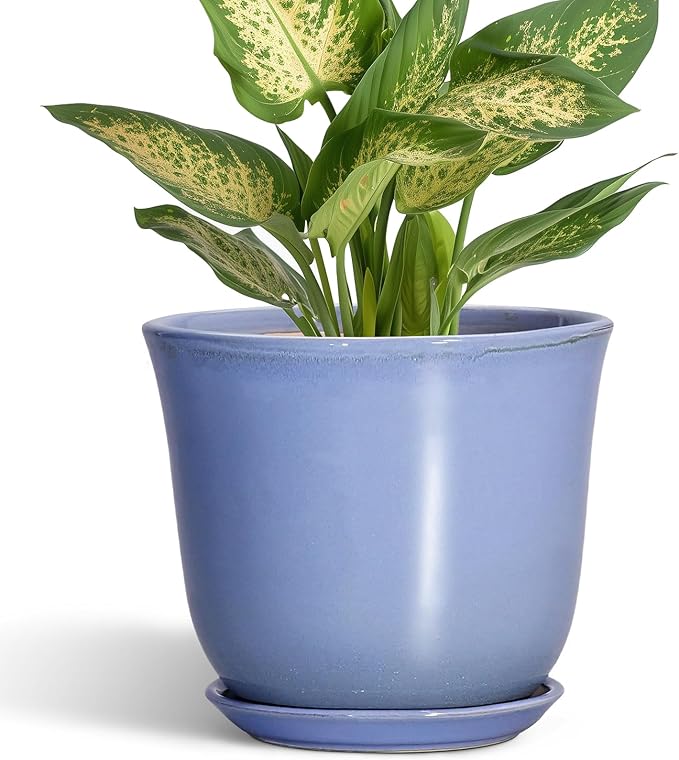 Ceramic Plant Pots - 5.6 Inch Plant Pot for Indoor Outdoor, Round Planters with Drainage Hole and Saucer, Modern Orchid Succulent Pots, Patio Room Decor, House Warming Gifts, Purple-Blue