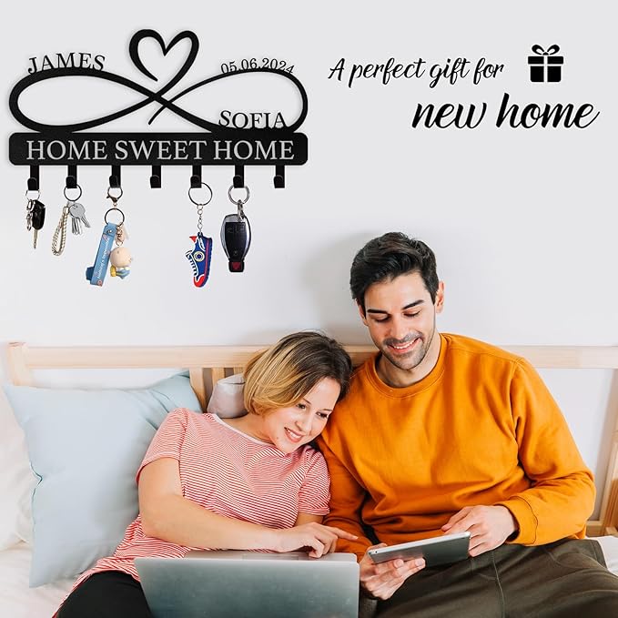 Personalized Metal Couple's Name Key Rack Coat Rack | Wedding Couple Gifts | Custom Wall Mount Key Holder for Kitchen Bedroom Hallway