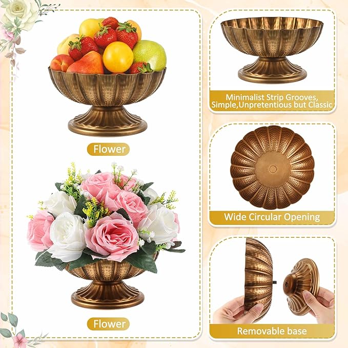 4 Pcs Metal Compote Bowl for Centerpiece Flower Holder Small Compote Vase Indoor Outdoor Flowers Fruits Plant for Christmas Wedding Home Party Decoration (Medium,Gold Bronze)