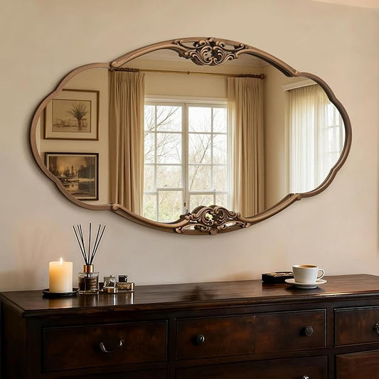 Besdomus Large Vintage Wall Mirror: 48"x26" Antique Gold Ornate Mirror - Classic Baroque Wall Decor for Entryway/Living Room/Bathroom/Hallway - Ideal for Home Decor Enthusiast