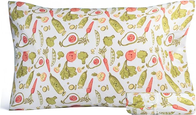 Salt Earth 100% Cotton 210TC Kids Bedsheet, Twin Fitted Sheet, Toddler Bed, 2 Piece Bedding Set- 1 Fitted Sheet and 1 Pillowcase, Themed Toddler Bed Sheets, Cute Sheets for Kids Bed (Veggie)