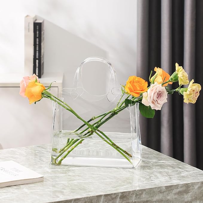 Purse Vase, Bag Vase for Flowers, Clear Acrylic Vase, Purse Vase for Flowers, Aesthetic Vases for Flowers, Decorative Tote Bag Vases for Wedding, Living Room, Bedroom, Table, Office(Tote Bag)