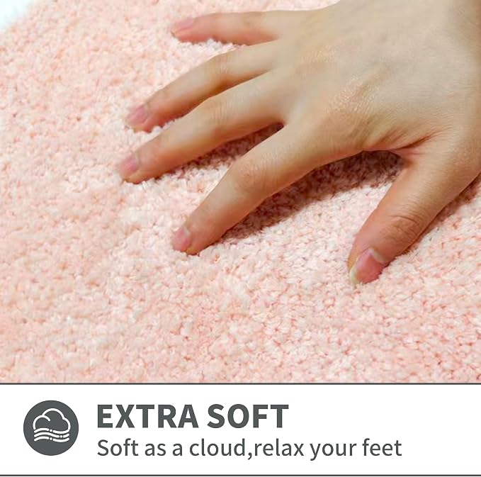 Scalloped Coral Pink Bathroom Rugs Mat,Non Slip Absorbent Quick Dry Bath Mats for Shower Room,Plush Microfiber Bath Rug for Bathroom Floor Washable Carpet for Shower Tub Sink Bedroom,17"x47"