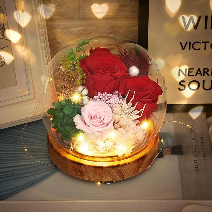 Preserved Flowers, Unique Rose flower Gifts Preserved Flower Gifts in Glass Dome for Women, Mom, Girlfriend and wife,Home Decor Gifts for Birthday, Mother’s Day, Anniversary, Christmas, Wedding.