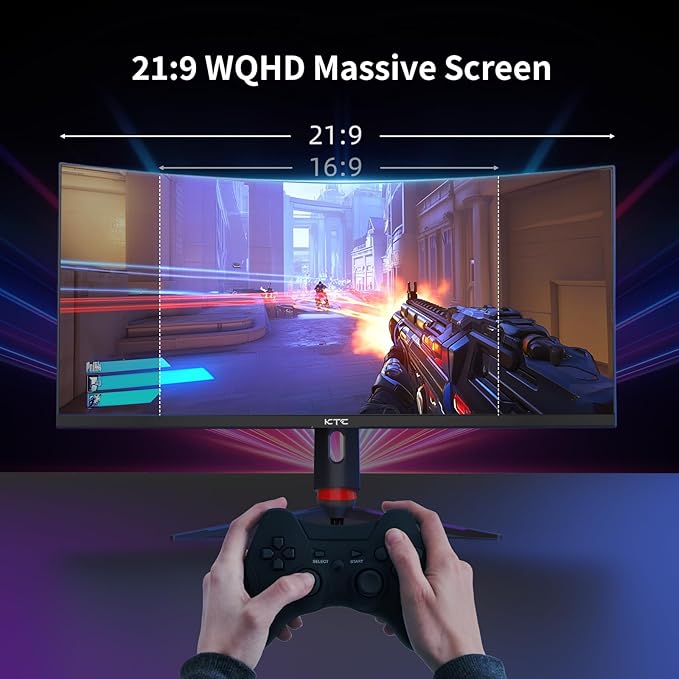 KTC 34'' Curved Ultrawide Gaming Monitor, 21:9, 3440x1440p 165Hz 1ms, 1500R Curved Monitor, Freesync G-sync, Picture by Picture,PIP, Height/Tilt/Swivel/Pivot