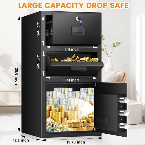 Regine Switzerland 5.6 Cu Ft Large Drop Safe Box - Heavy-Duty Anti-Theft Money Safe with Digital Keypad & Quick Drop Slot
