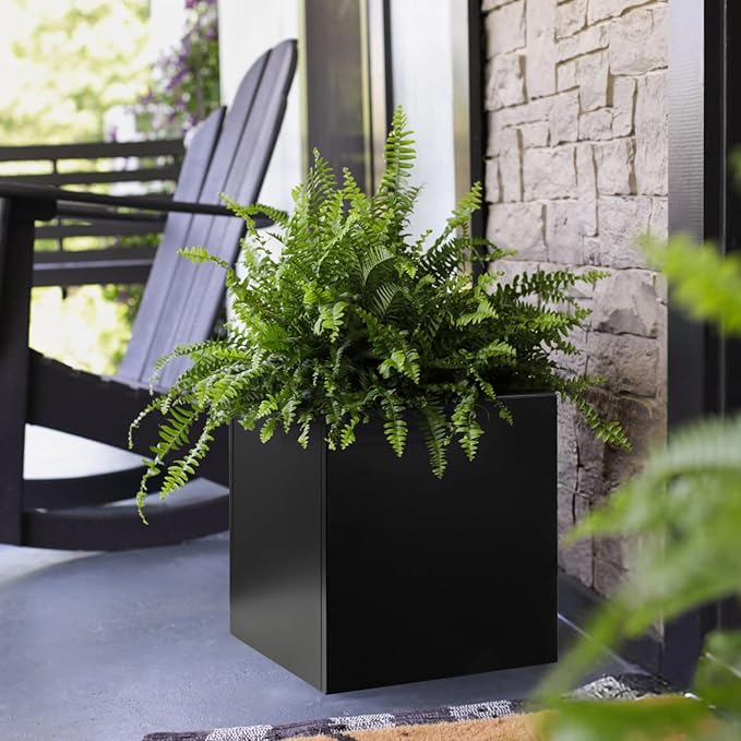 Galvanized Steel Black Planter Box Square 27.6 in Metal Large Planter Box Outdoor Indoor Huge Cube Heavy Duty Flower Pot Modern Commercial Residential for Patio, Yard, Garden