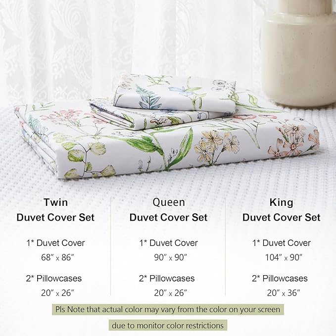 EAVD Girls Floral Duvet Cover Twin Soft Cotton Chic Cute Bird Floral Print Bedding Set Vibrant Botanical Bedding Set with 2 Pillowcases Vintage Botanical Comforter Cover with Zipper Closure