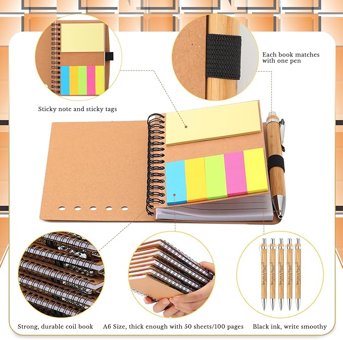 Jetec Inspirational Notebooks Bulk Spiral Notebook with Sticky Notepad Motivational Pens Valentines Day Gifts for for Employee Coworker Nurse Staff Teacher Nurse Volunteer(12 Sets,Team)