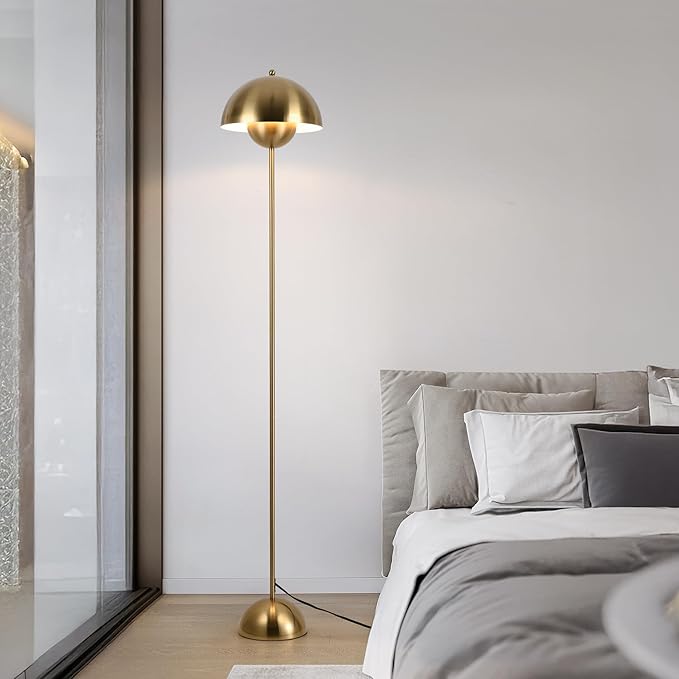COSYLUX Modern Floor Lamp for Living Room, Industrial Tall Standing Lamp for Bedroom, Metal Shade Reflecting Light Reading Floor Lamp for Office, Nursery Room, Corner(Bright Gold)