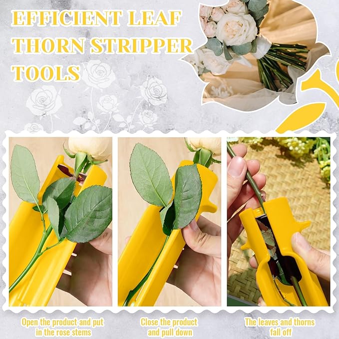 Lasnten 1 Piece Rose Thorn Stripper Tool Thorn Remover for Roses Leaf Stripper Tool Flower Stem Cleaner Cutter to Removal Leaf for Home Flower Shop Gardening Floral Arrangement (Yellow)