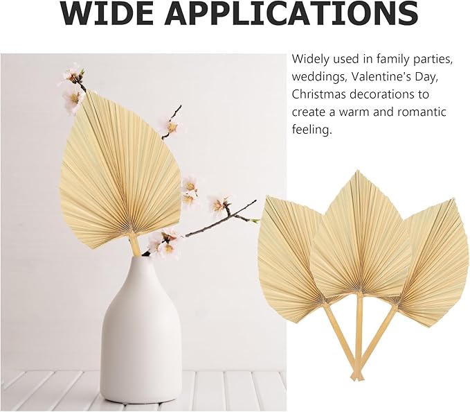 Unomor 3pcs Natural Dried Palm Leaf Decoration for Wedding Layout and Cocktail Party Adornments Premium Handmade Palm Fans for DIY Flower Arrangement Boho Wall Art and Window Display
