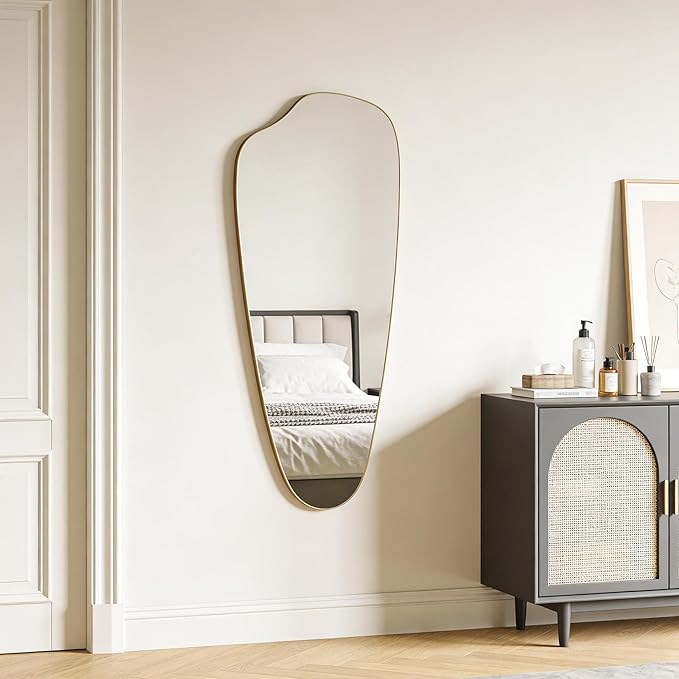 Irregular Wall Mirror Asymmetrical Mirror, Gold Mirror for Bathroom Living Room Entryway Bedroom, Decorative Modern Mirror, Tempered Glass, Shatterproof, Hangs Horizontally or Vertically (48" x 20")