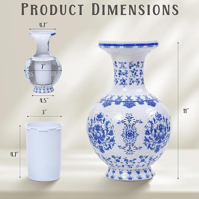 3D Puzzle Vase, 160 Curved Pieces DIY Flower Vase Craft Kit & 3D Puzzles for Adults, Creative Jigsaw Art Project Home Décor Centerpiece, (C-Blue White Porcelain)