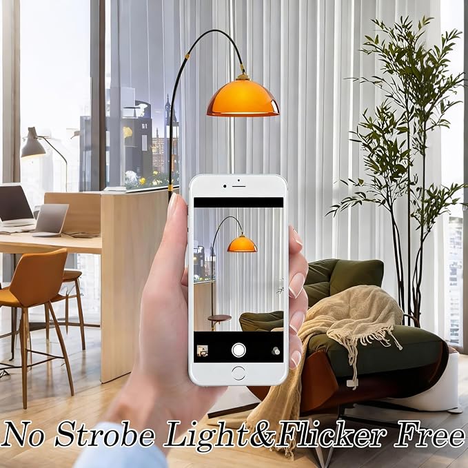 MIXL-Black Arch Floor Lamp with Wood Table,2-Tier Shade Over Couch Curved Floor Lamp,Unique Ambient Lighting,Mid Century Modern Standing Light for Office Nursery